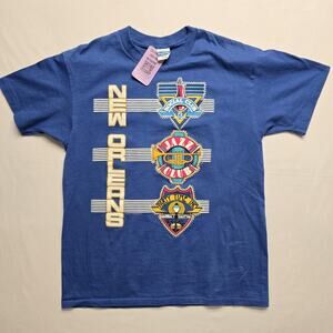 Vintage New Orleans Shirt Mens Large Blue Graphic Jazz Club Bourbon Street 80s